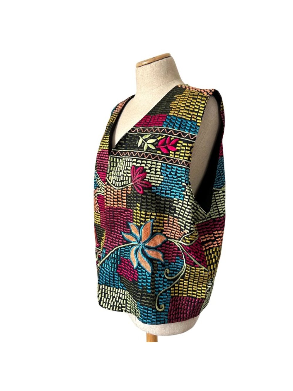 Chicos Women's Sz XL Multicolor Flower Hippie Open Embroidered Vest